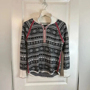 Eddie Bauer Women’s Black & White Fair Isle 1/4 Zip Turntleneck Pullover Sweater